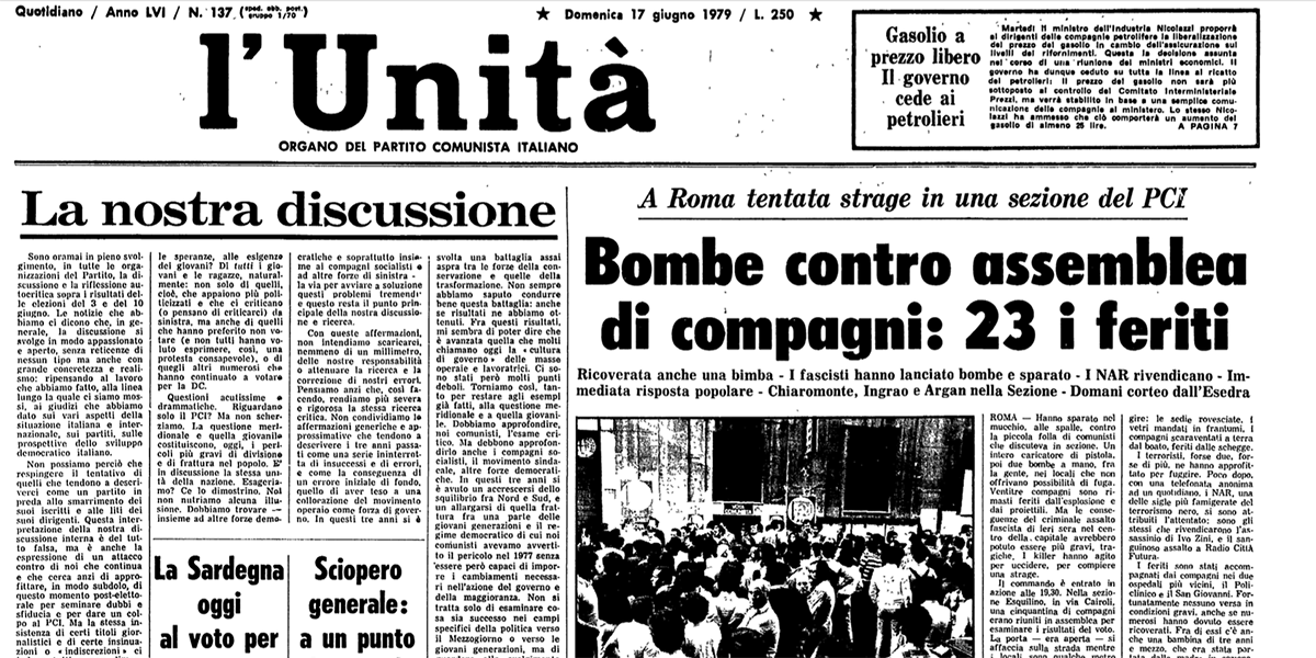 Prima pagina dell'unità del 17 giugno 1979